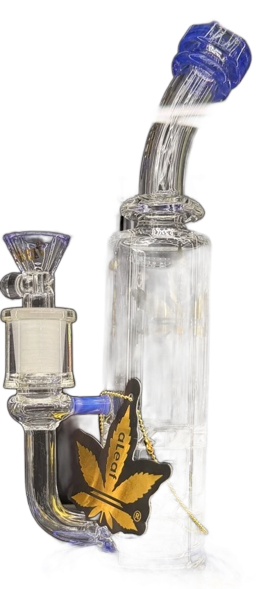 aLeaf incycler rig with gold leaf artwork and colored base