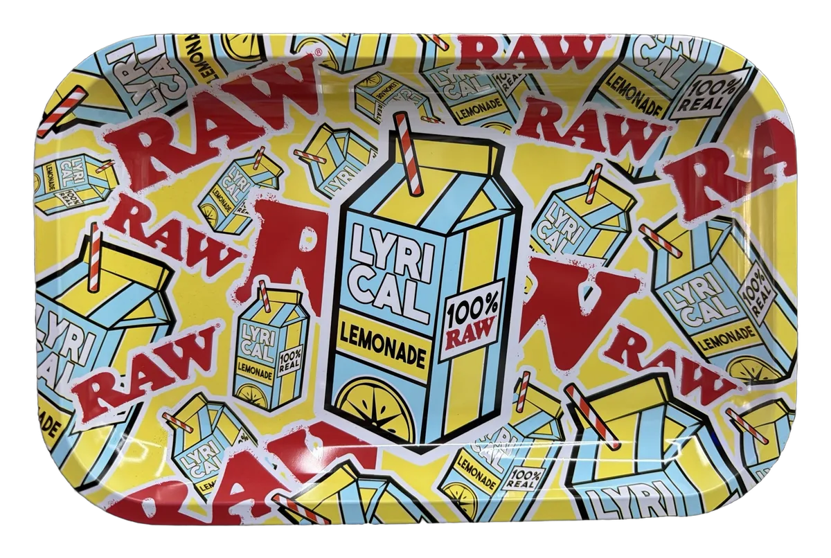 RAW and Lyrical Lemonade collab metal rolling tray with lemonade carton print