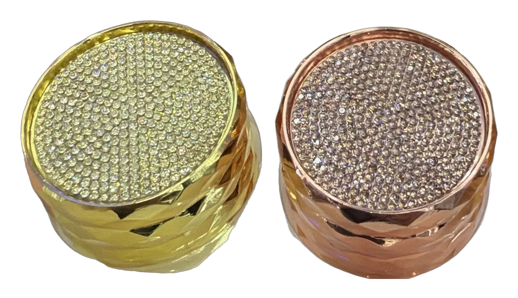 Tuff Shredder rhinestone grinders in gold and rose gold
